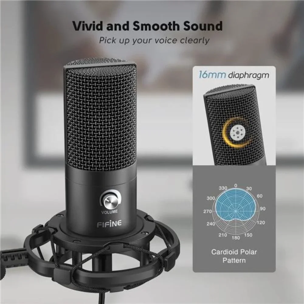 Studio Condenser USBMicrophone Computer PCMicrophone Kit with Adjustable BoomArm